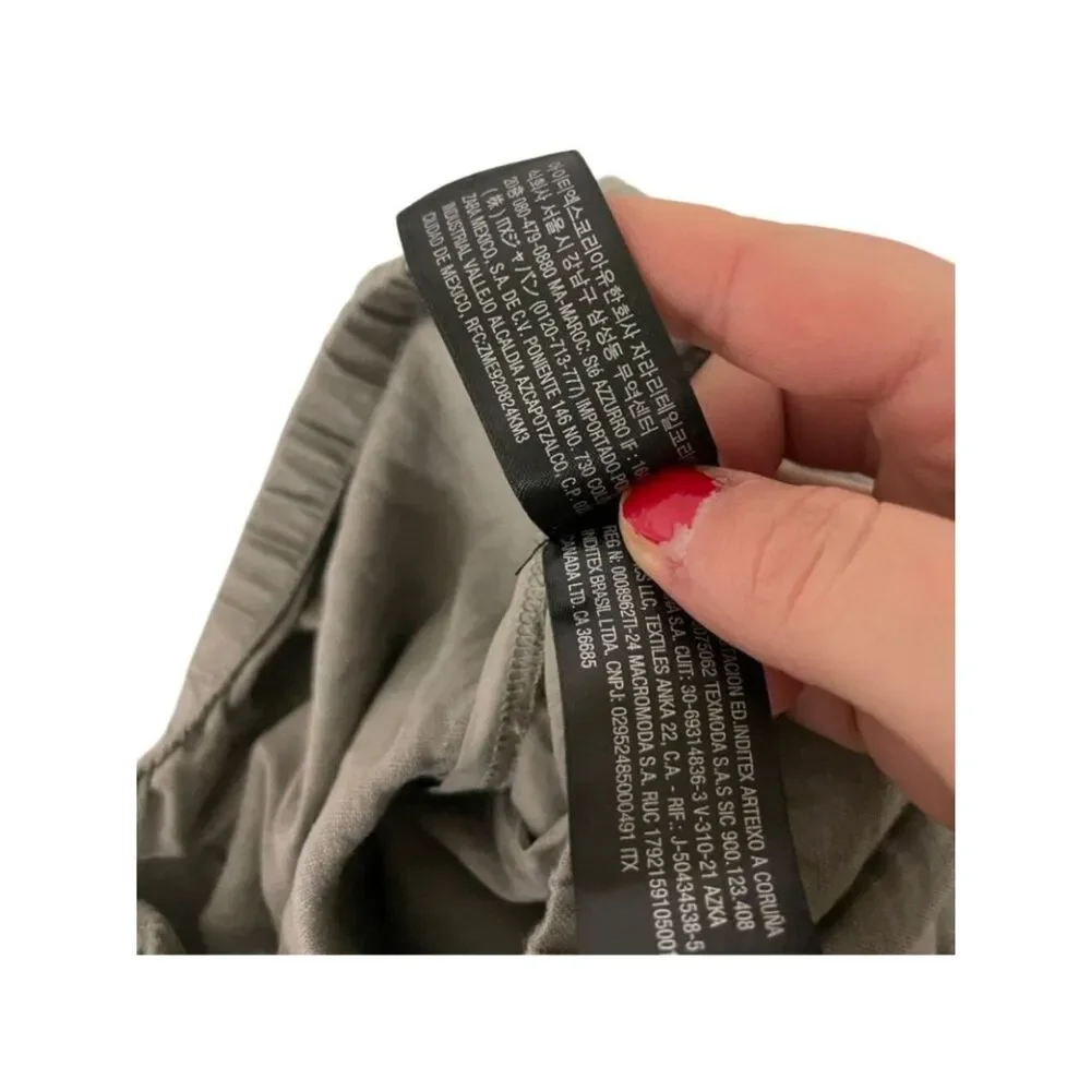 Zara Womens Wide Leg Pants M Gray Elastic Drawstring Linen Trousers 5344/240 NWT